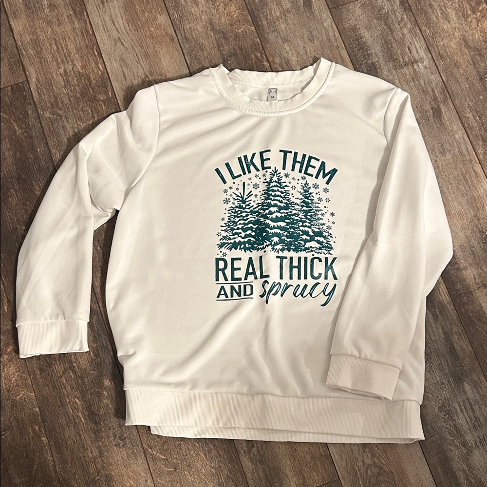 White Graphic Sweatshirt with Tree Design